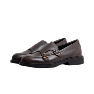 Metake Classic Brown Leather Buckle Loafers